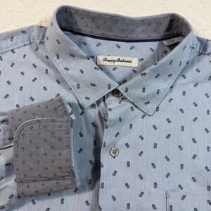 Tommy Bahama Mens Blue Pineapple Print Button Up Shirt 2XL Big Stretch Flip Cuff
